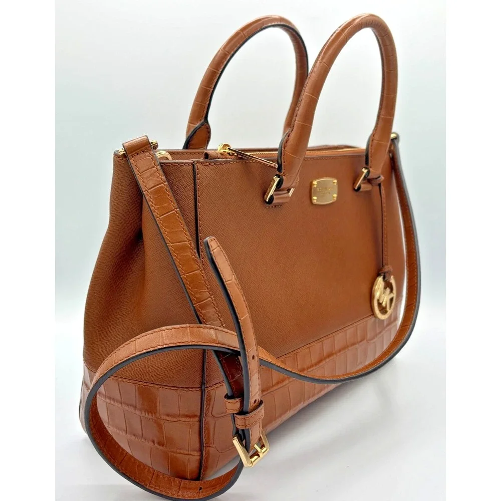 Michael Kors Kellen Crosshatch Leather‎ Satchel Medium 357GS0S6E Tote Adj Strap